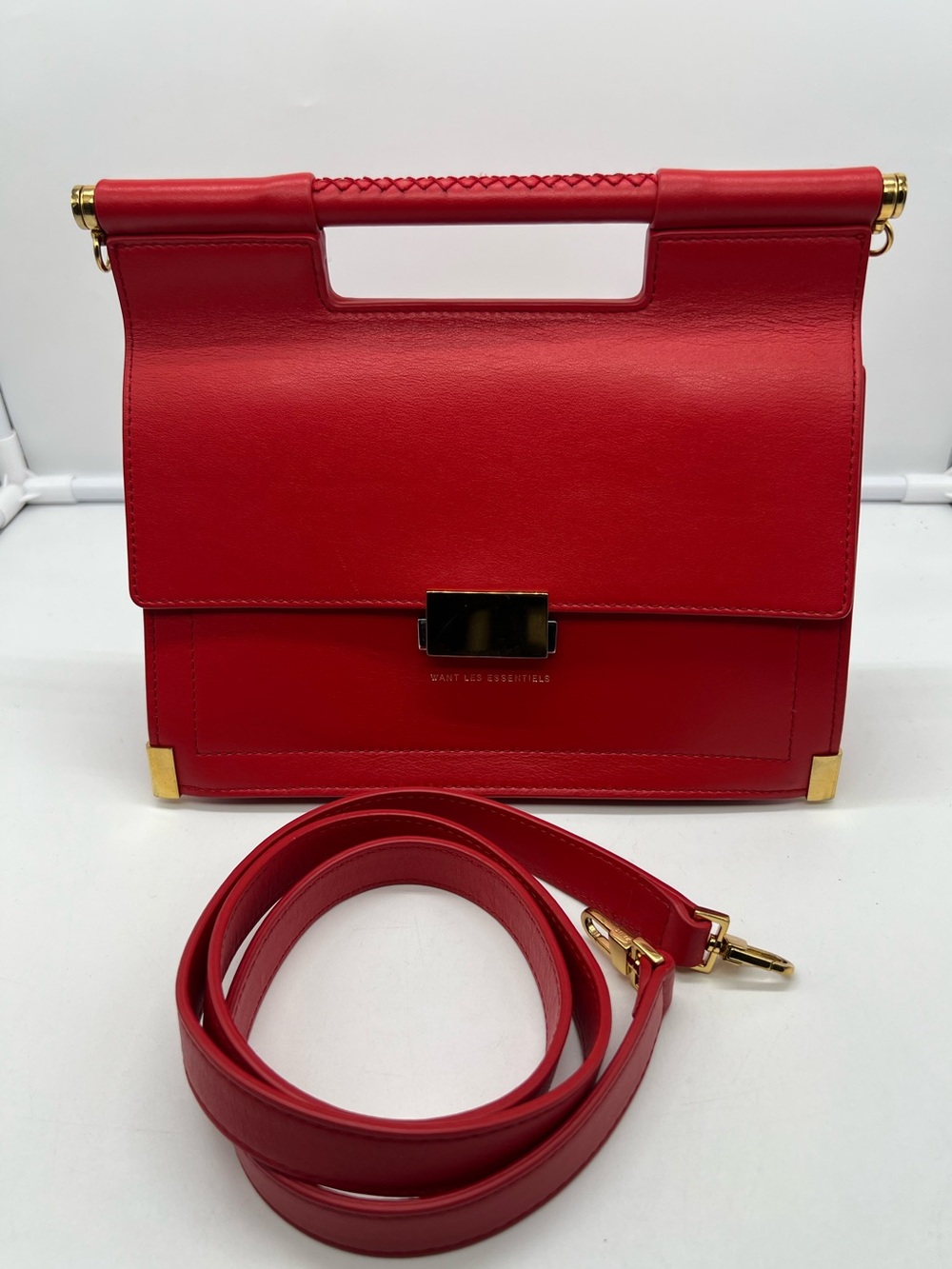 WANT LES ESSENTIELS Mini Valencia Red Vermillion Leather Top Handle Satchel Bag